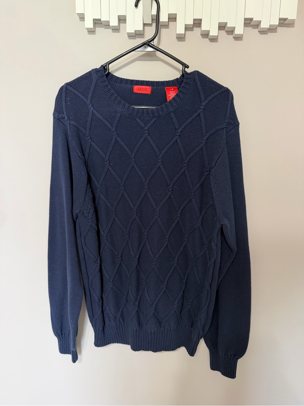 Izod Men's Navy Diamond-Pattern Crewneck Sweater